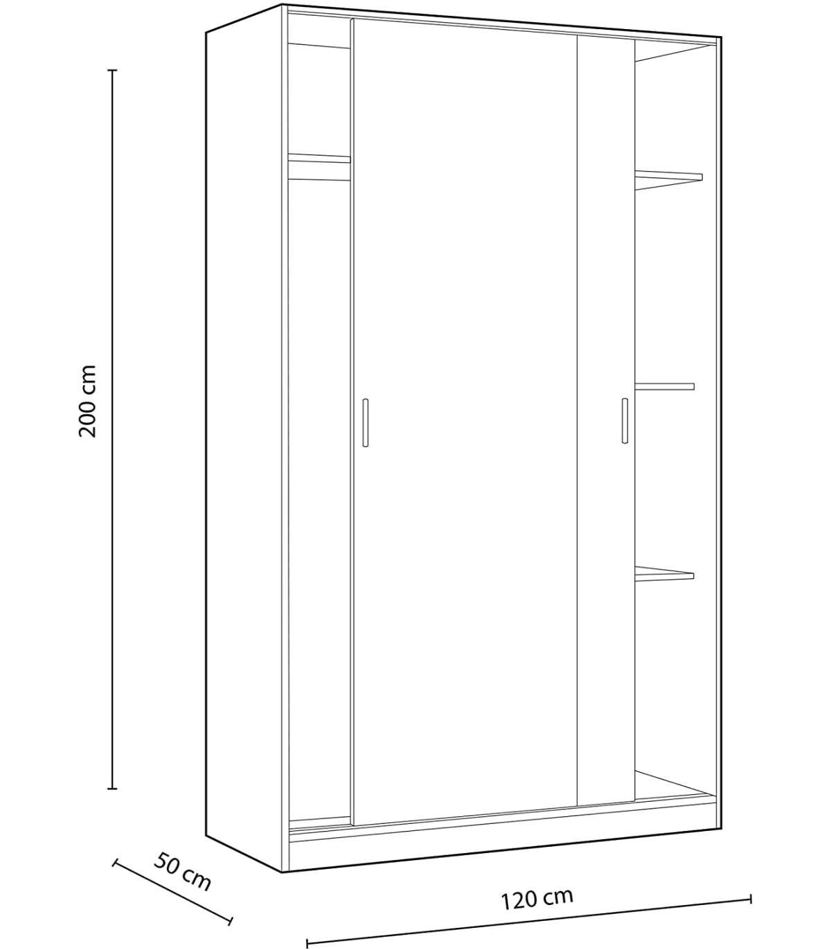 FrsArmario puertas correderas Plus Noon acabado combinado con blanco 200 cm(alto)120 cm(ancho)50 cm(largo)