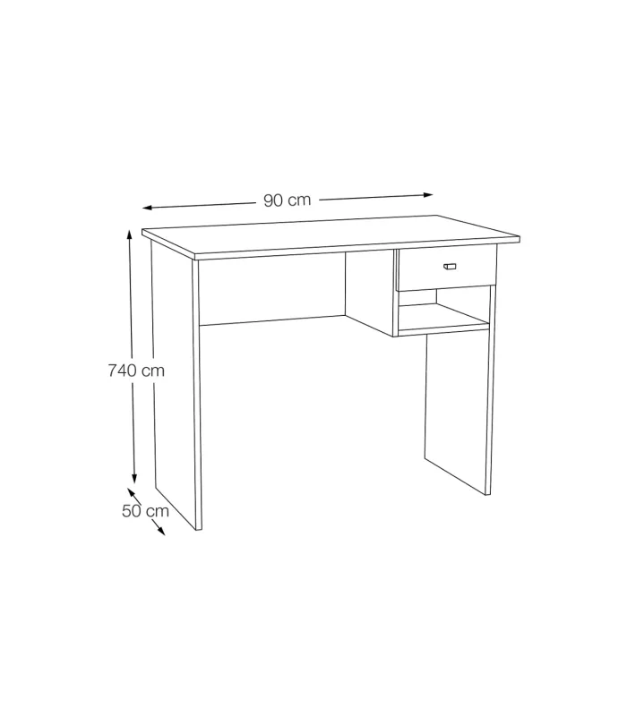 Oak or white desk with a drawer.