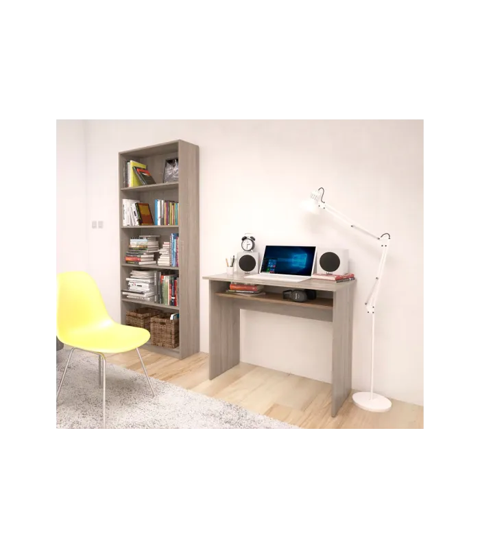 Escritorio roble con balda fija, moderno y funcional