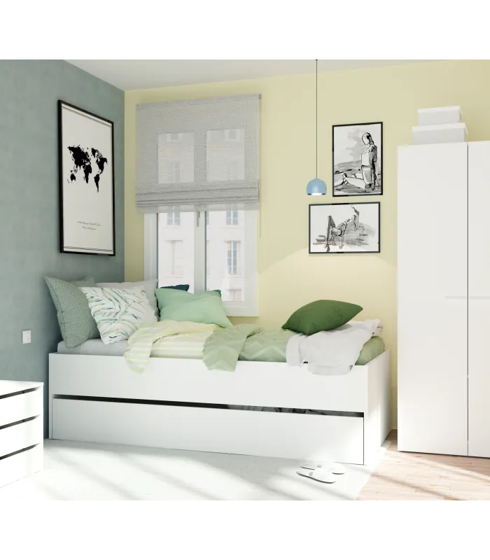 Cama nido Tibet blanca, 54x202x97 cm, ideal para dormitorios