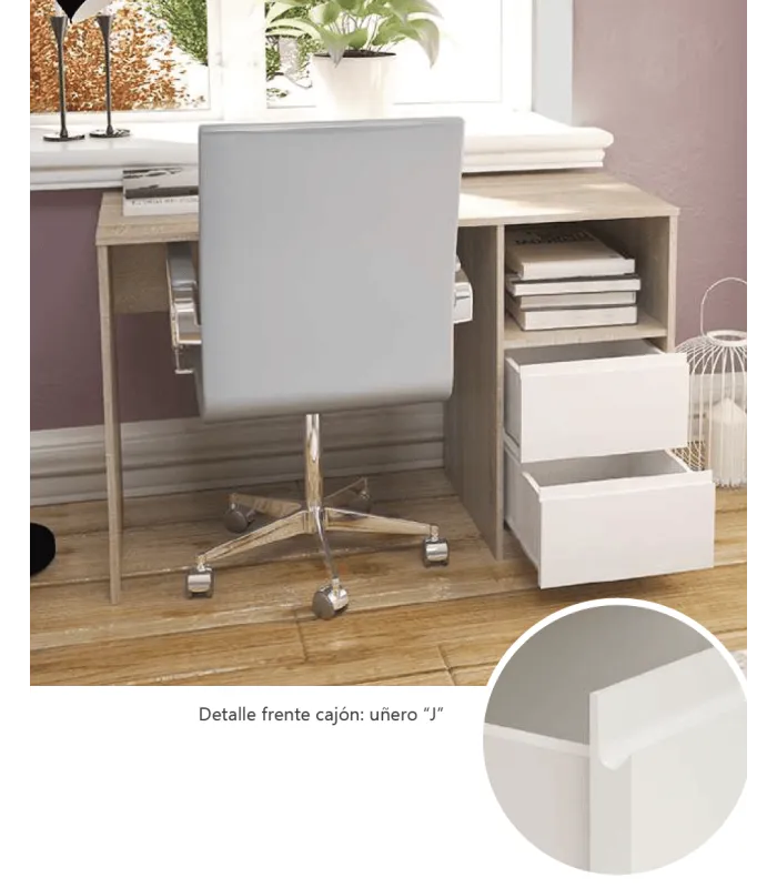 Mesa de estudo elegante com 2 gavetas em carvalho/branco