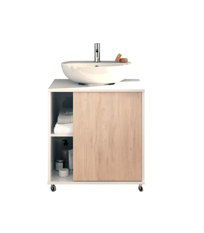 Mueble baño Sintra, acabado roble aurora, 64x59x45cm