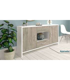 Aparador 2 puertas 2 cajones color blanco/roble 87 cm(alto)160