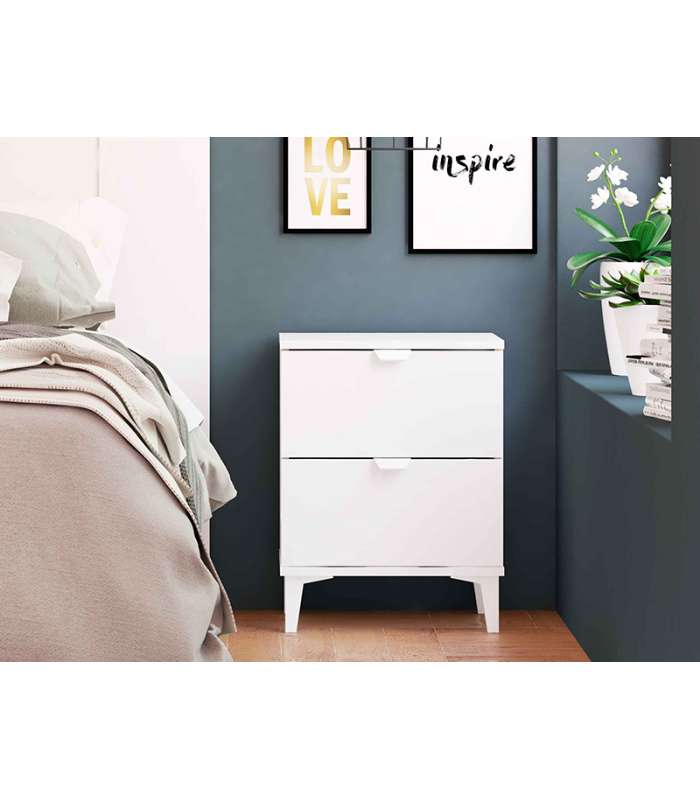 Bedside Table 2 White Drawers