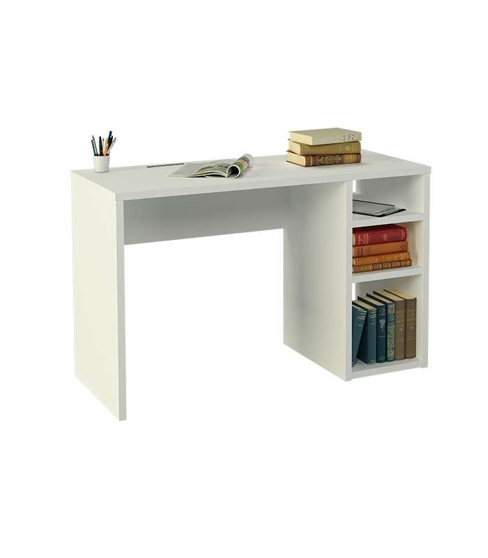 Study table with oak or white shelves.