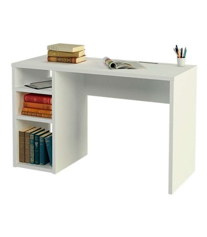 Study table with oak or white shelves.