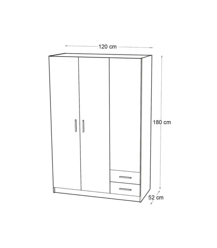 Armario 3 puertas abatibles 2 cajones acabado blanco 180