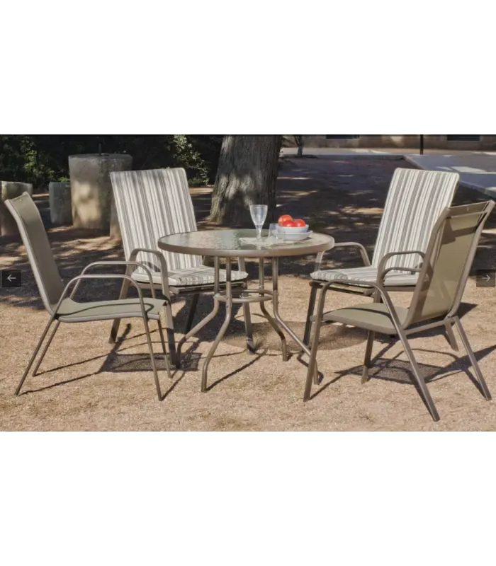 Conjunto mesa + 4 sillones bronce para jardín