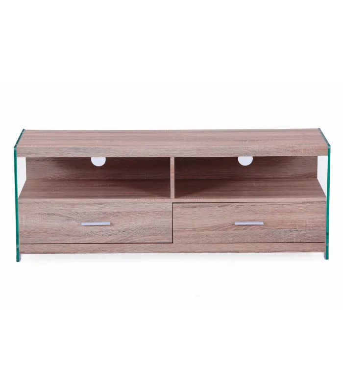 Mueble TV Evan roble, 2 cajones y cristal