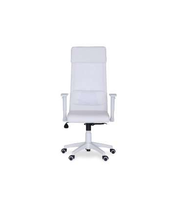 Gas swivel chair with arms and high backrest.