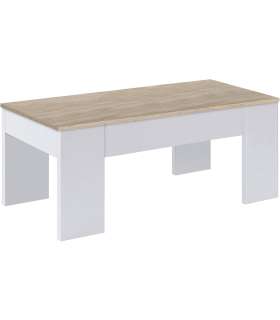 Raised coffee table in artik white and Canadian oak
