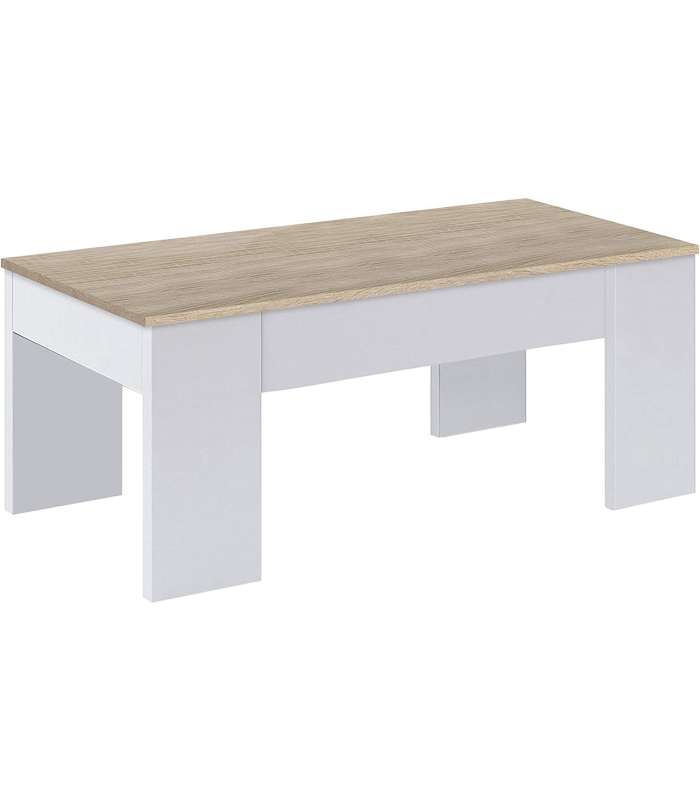 Mesa centro elevable en blanco artik y roble canadian 45