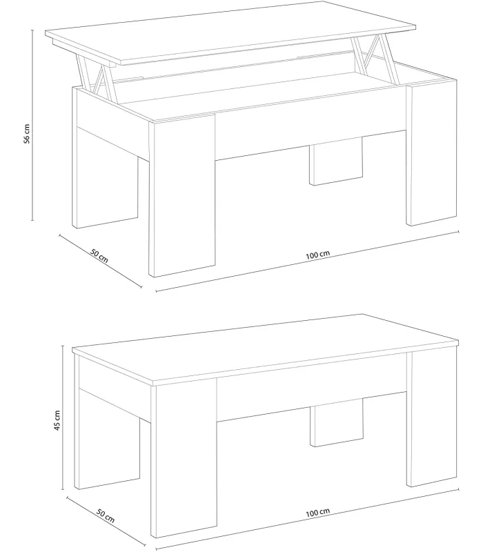 Mesa centro elevable en blanco artik y roble canadian 45