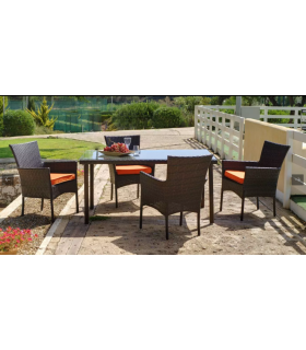 Conjunto de mesa + 4 sillones con cojines para terraza jardín Bergamo-150/4+4C.
