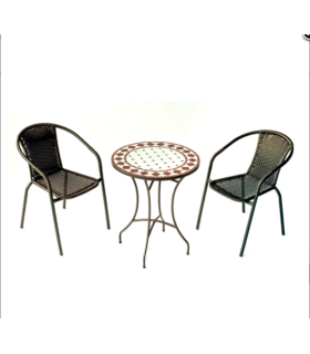 copy of Conjunto terraza jardín mesa + 2 sillones acero