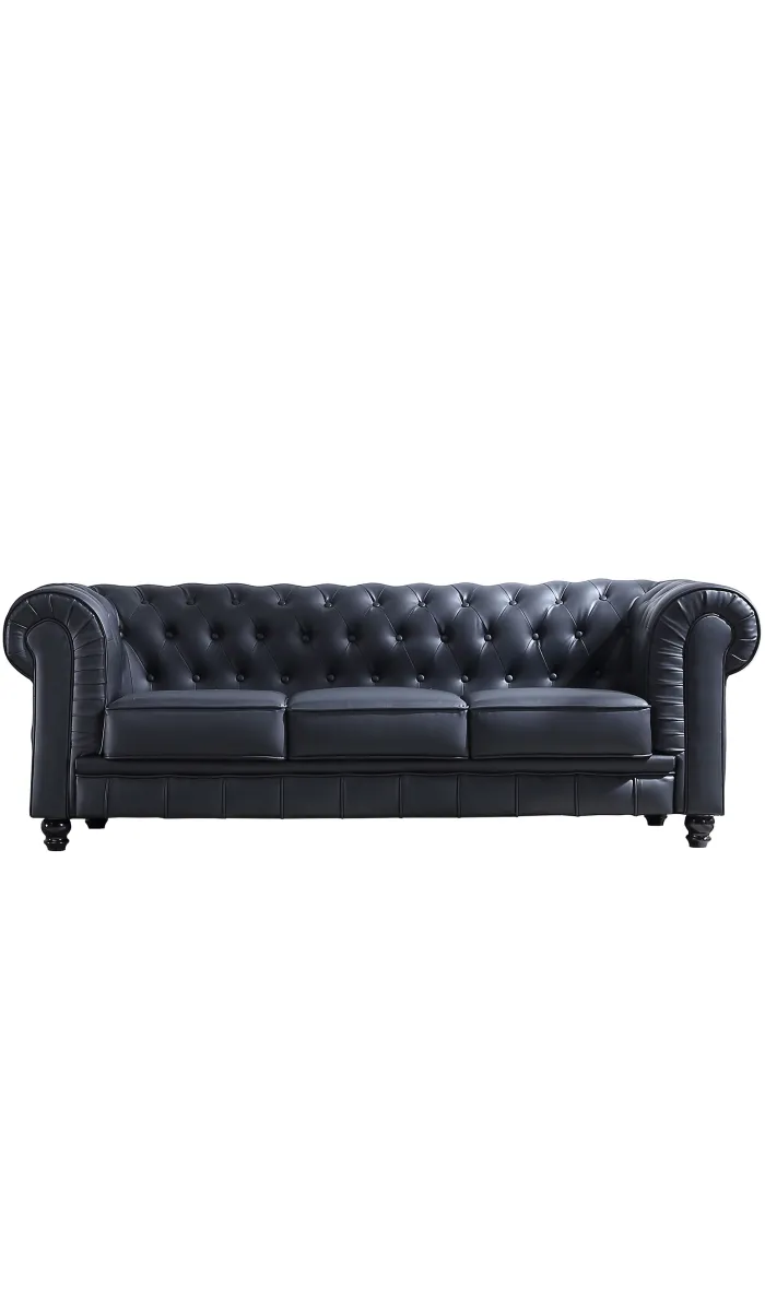 Sofá Chesterfield 3 plazas en símil piel negro