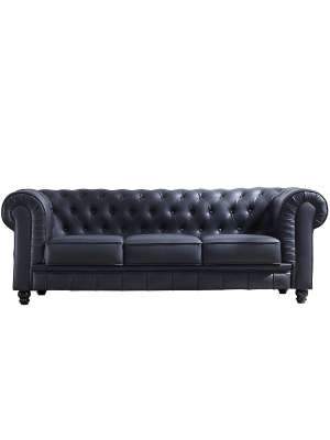Sofá Chesterfield 3 plazas en símil piel negro