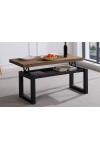 Mesa centro elevable Loft color roble American estructura en negra 47,5 cm(alto)120 cm(ancho)60 cm(fondo).