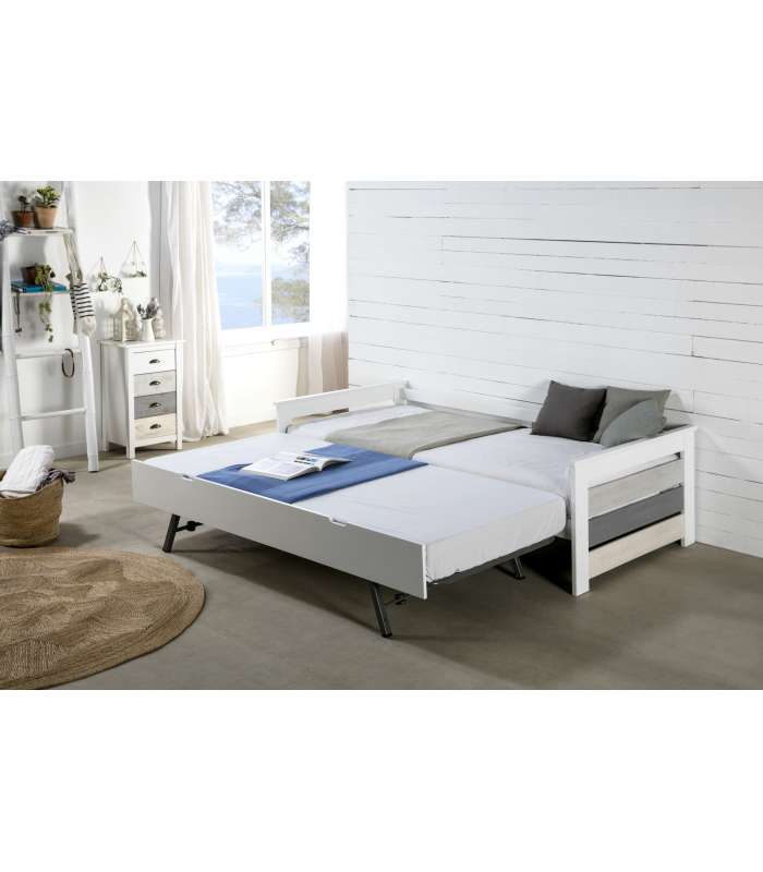 TRUNDLE BED 0,90 ROMANTICA 90X190 BLANC/MULTCLR C/SM