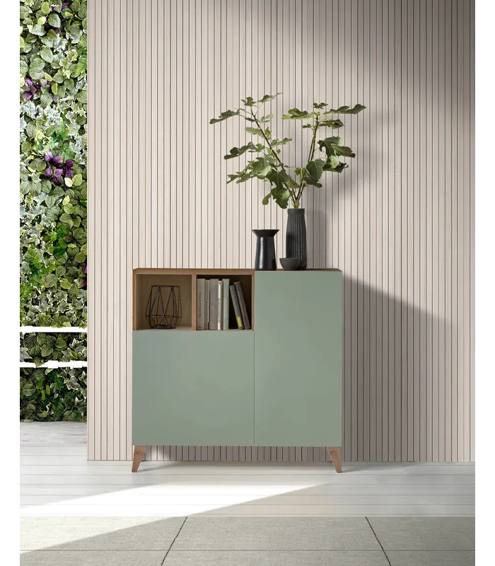 Recibidor zapatero 510 en nogal y verde, 90x90x26