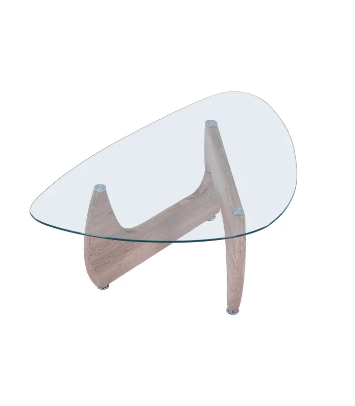 Mesa lateral carvalho e vidro 110x70x40 cm