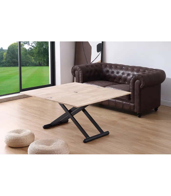 Mesa centro elevable y extensible en roble natural