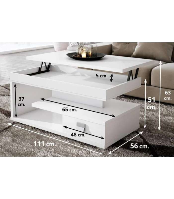 Mesa de café com elevação 51 cm(altura) 110 cm(largura) 55