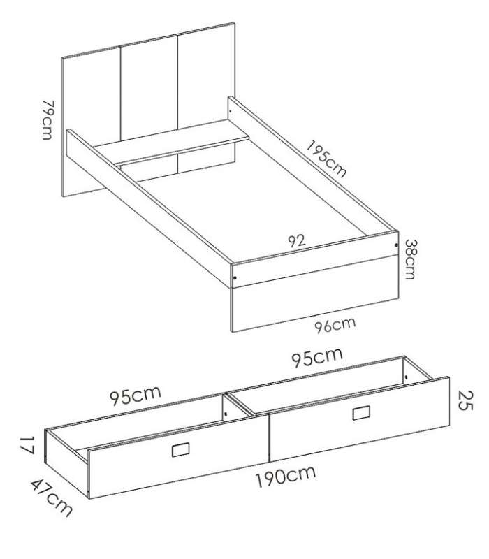 90 cm Dina bed for youthful bedroom.