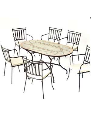 Conjunto mesa ovalada + 4 sillones + 4 cojines jardín