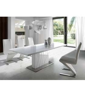 PDCOR Mesas de salon Mesa extensible acabado blanco brillo