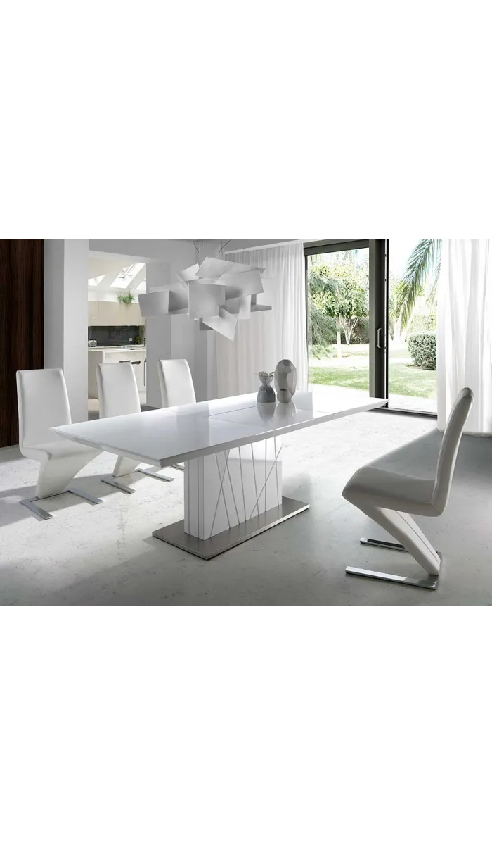 Mesa extensible blanca brillo Belen 160/220 cm