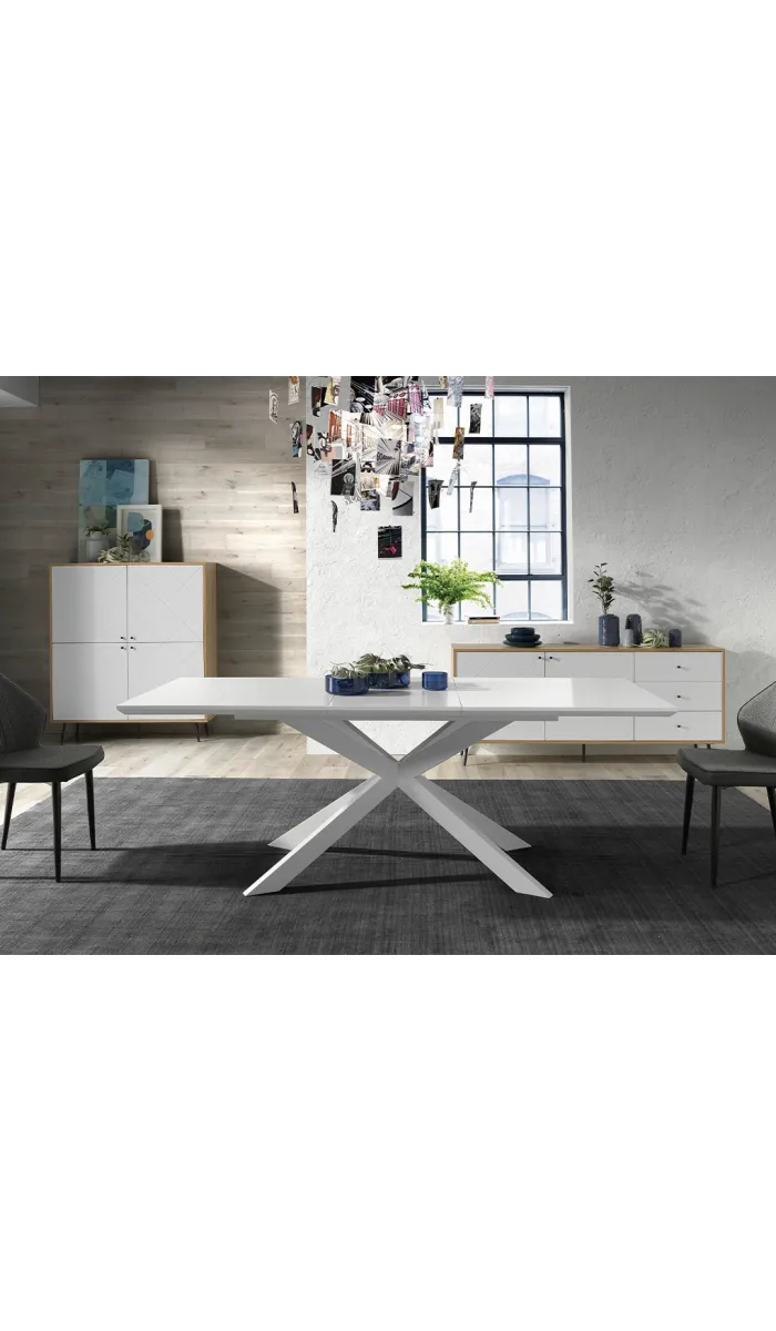 Mesa extensible blanca Brenda, 160/210 cm, diseño moderno