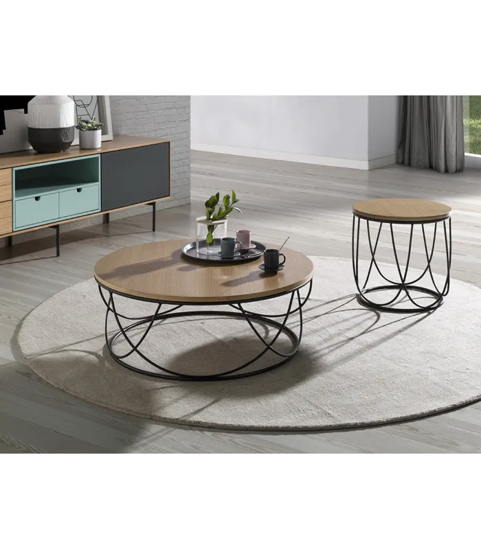 Mesa de centro em carvalho, 80cm diâmetro, 30cm alto