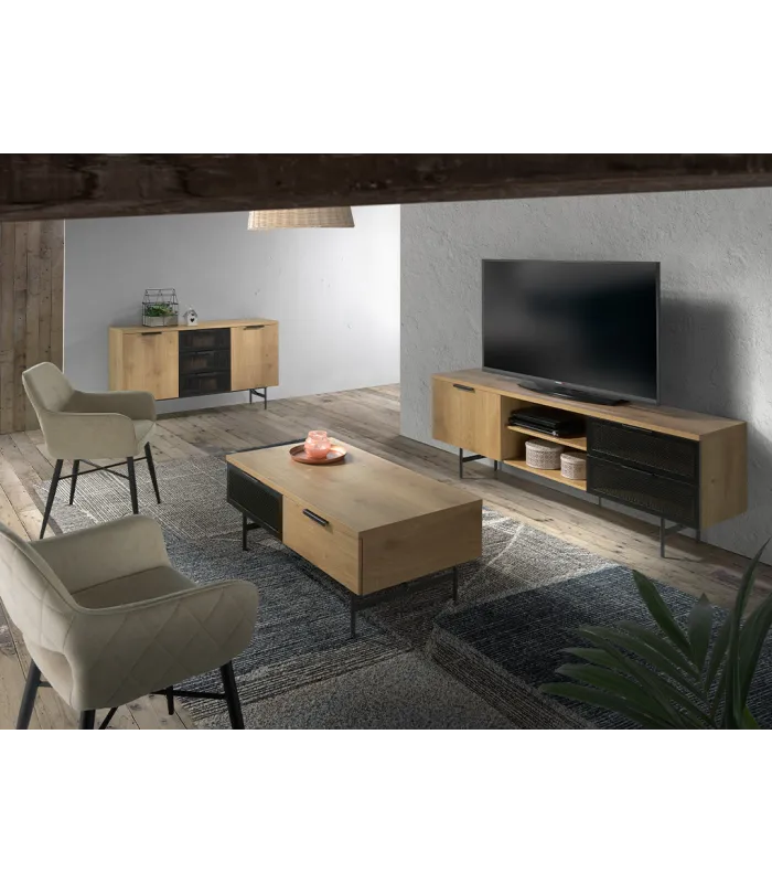 Mesa central Elia em carvalho, estilo mediterrâneo