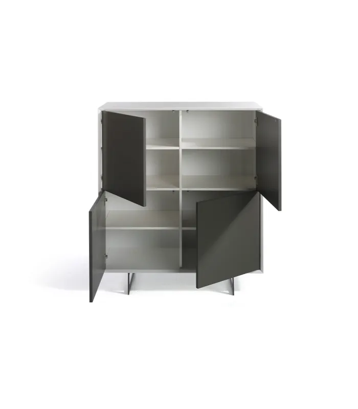 Aparador alto 4 puertas gris mate y blanco brillo