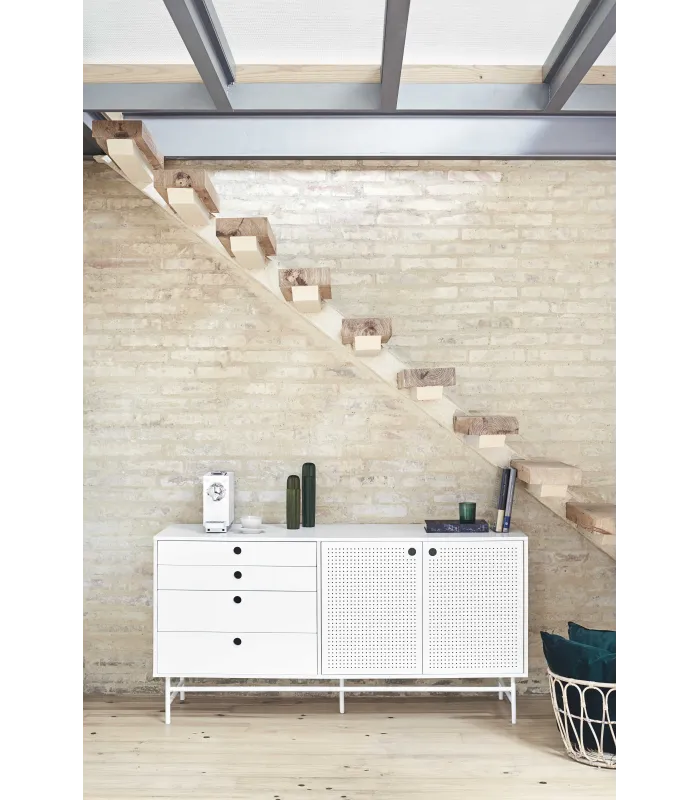 Aparador modelo Punto, 2 puertas y 4 cajones, blanco