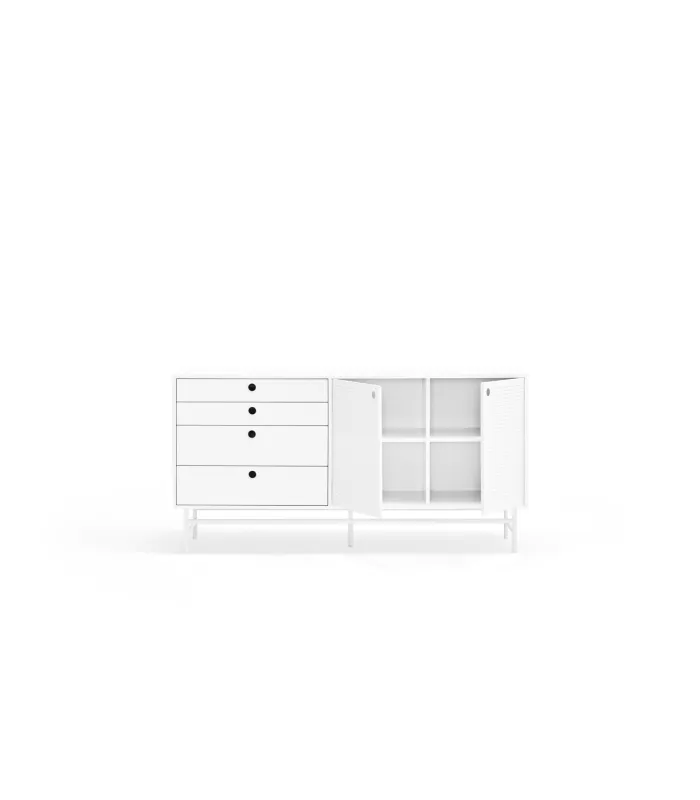 Aparador modelo Punto, 2 puertas y 4 cajones, blanco