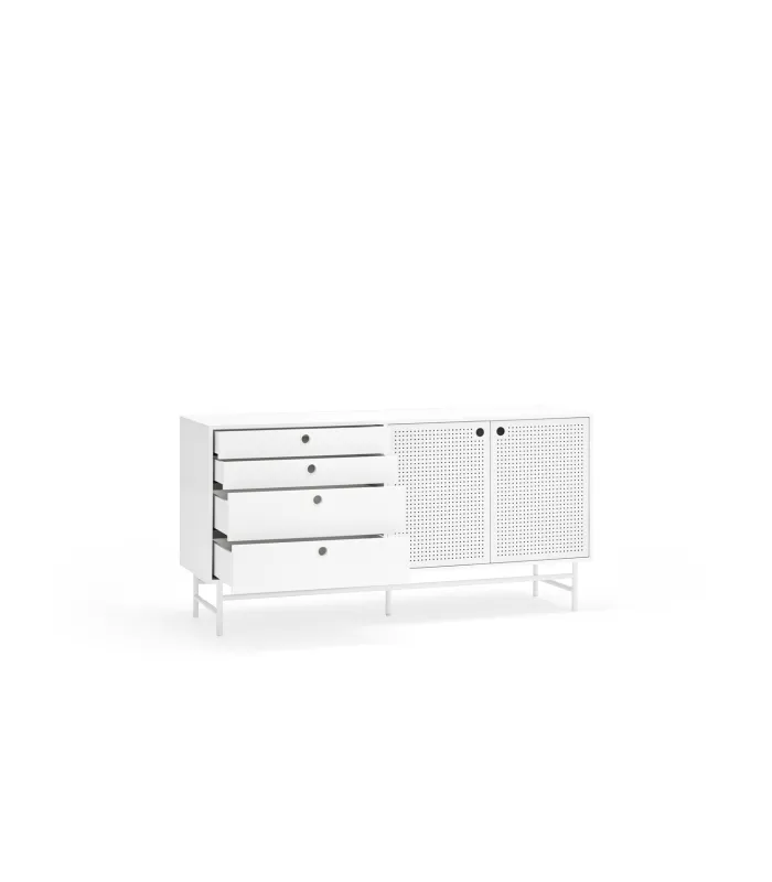 Aparador modelo Punto, 2 puertas y 4 cajones, blanco