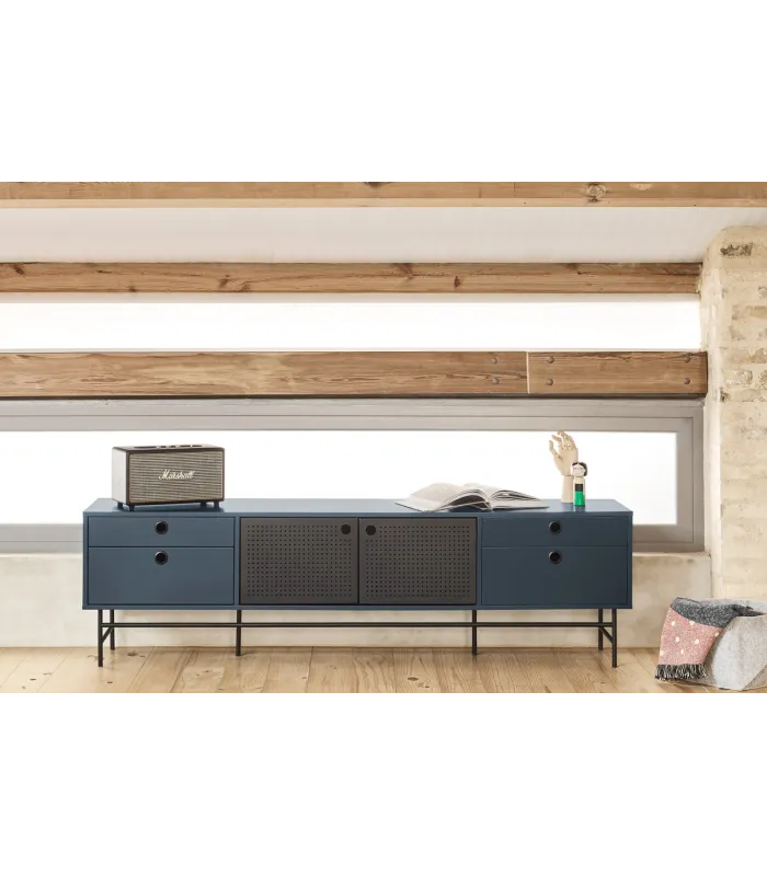 Mueble TV Punto 2 puertas 4 cajones azul/negro