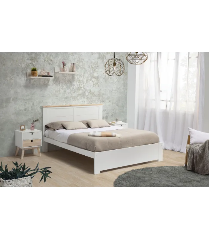 Cama matrimonio Anika, blanca y moderna, incluye somier