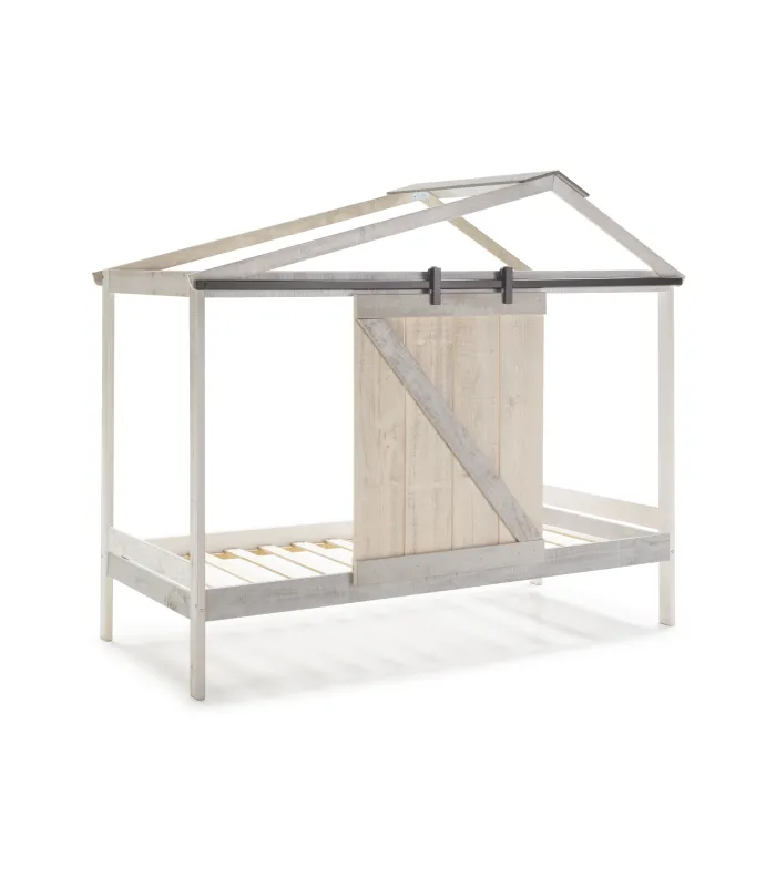 Cama juvenil tipo cabaña modelo Tara en blanco y gris