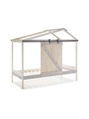 Cama juvenil tipo cabaña modelo Tara en blanco y gris