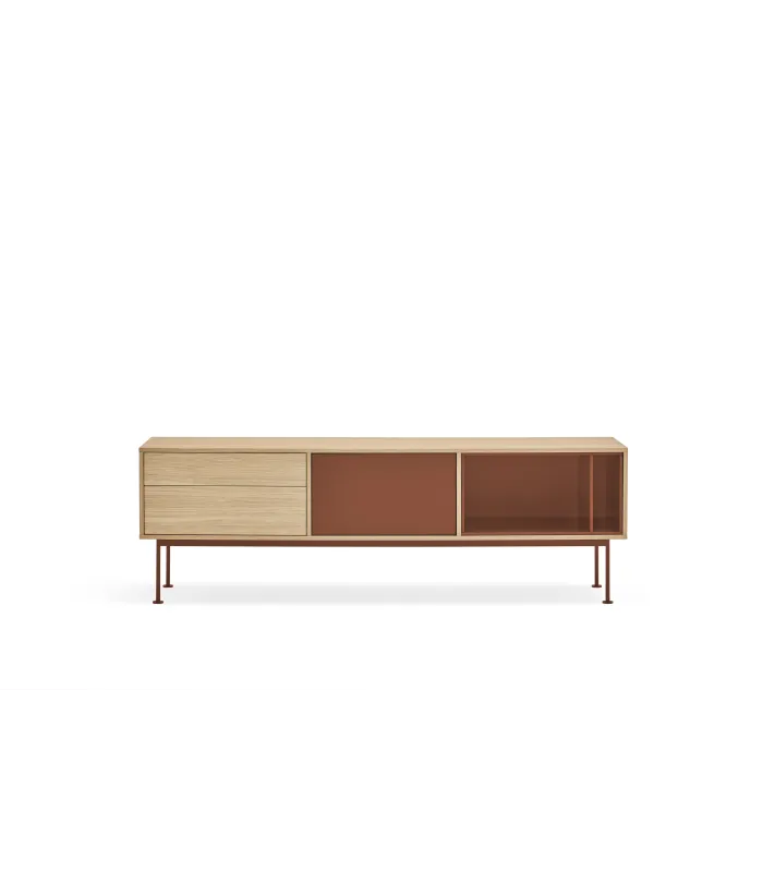 Mueble TV Yoko: 1 puerta, 2 cajones, roble/teja