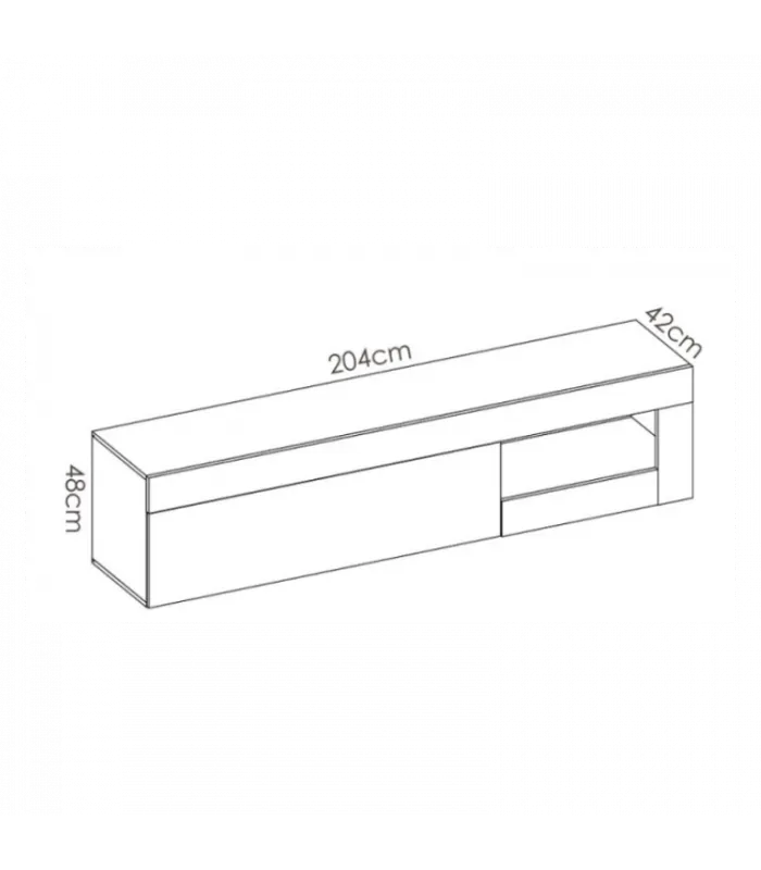 Mueble TV Arjona natural/blanco brillo, 204 cm