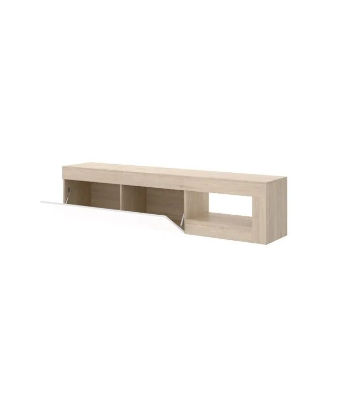 Mueble TV Arjona natural/blanco brillo, 204 cm
