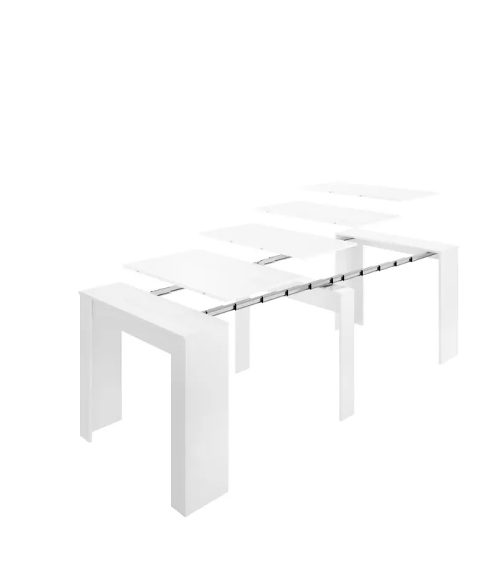 Mesa comedor extensible en blanco brillo, elegante y funcional