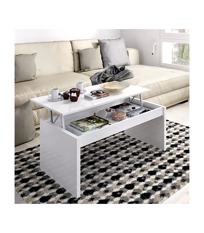 Mesa de centro elevable blanca de 43 cm
