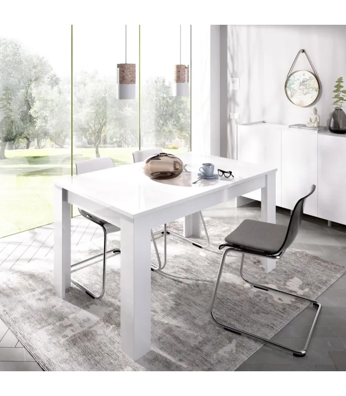 Mesa de salon extensible blanca, diseño contemporáneo