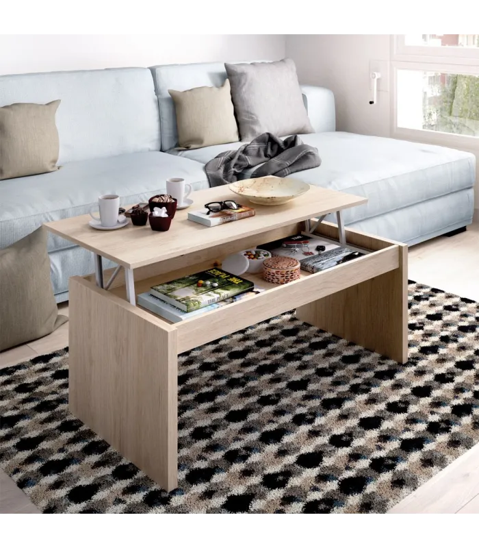 Mesa de centro elevable natural, 43x102x50 cm