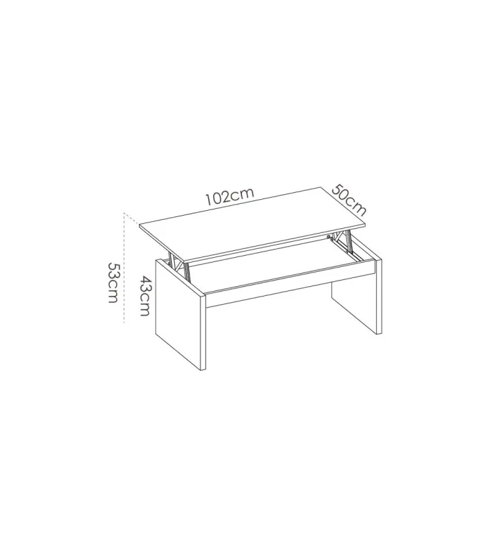 Mesa de centro elevable natural, 43x102x50 cm